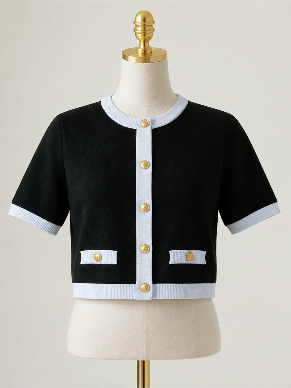 SALE 4/$20 H&M Black Short-Sleeve Knit Cardigan with White Trim